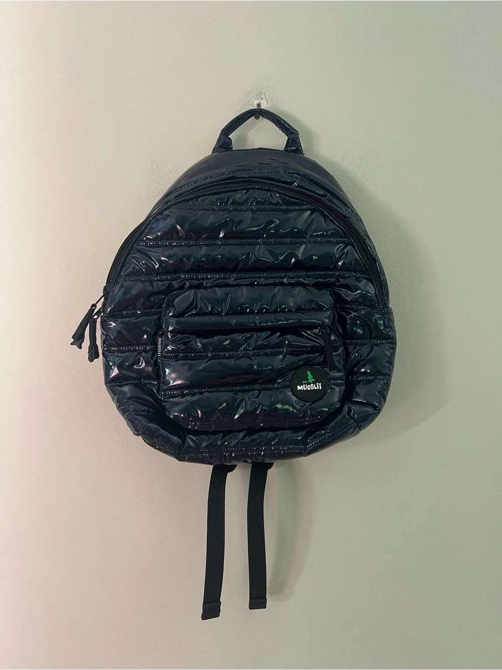 Mueslii Shiny Quilted Black Mini Backpack for Men